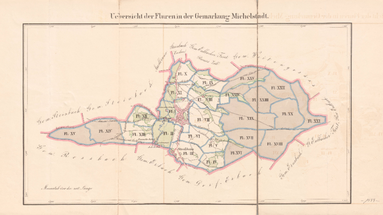 Flurkarte der Gemarkung Michelstadt, 1859 (HStAD, P 4, 9297)