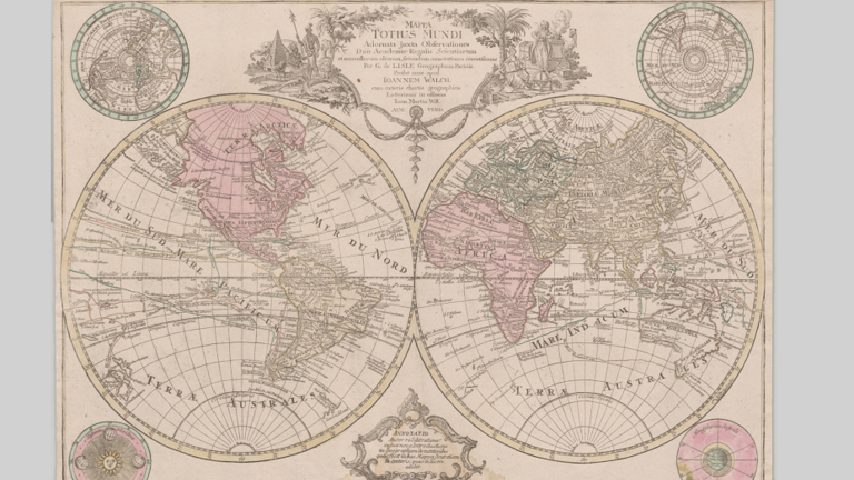 Weltkarte von Guillaume de Lisle und Tobias Conrad Lotter, um 1775 (HStAD, P 23, 186)