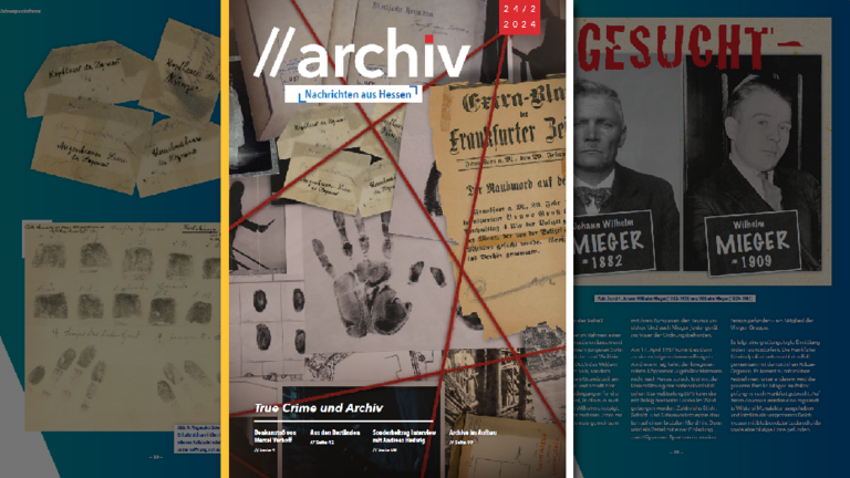Kollage aus der Titelseite der Archivnachrichten 2024.2 und zwei Seiten aus dem Heft