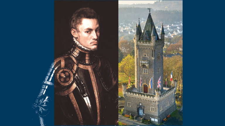Bucheinband: Links ein Gemälde von Wilhelm dem Schweiger, rechts daneben ein Foto des Wilhelmsturms