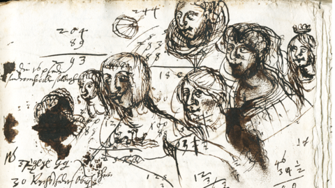 Karikaturhafte Porträtzeichnungen aus dem Jahr 1625