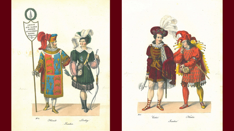 Kostümentwurf für den Herold, Loeskley, Cedric und Wamba aus Ivanhoe (HHStAW, 125, 37) Kostümentwurf für den Herold, Loeskley, Cedric und Wamba aus Ivanhoe (HHStAW, 125, 37)