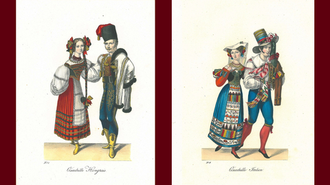 Kostümentwurf für ein Paar der "Quadrille Hongrais" und der "Quadrille Italien" (HHStAW, 125, 37) Kostümentwurf für ein Paar der "Quadrille Hongrais" und der "Quadrille Italien" (HHStAW, 125, 37)