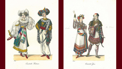 Kostümentwurf für ein Paar der "Quadrille Bédouin" und der "Quadrille Grec" (HHStAW, 125, 37) Kostümentwurf für ein Paar der "Quadrille Bédouin" und der "Quadrille Grec" (HHStAW, 125, 37)
