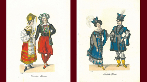 Kostümentwurf für ein Paar der "Quadrille Albanais" und der "Quadrille Polonaise" (HHStAW, 125, 37) Kostümentwurf für ein Paar der "Quadrille Albanais" und der "Quadrille Polonaise" (HHStAW, 125, 37)