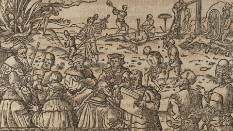 Holzschnitt mit den möglichen Körperstrafen nach einem Prozess. Seite der Halsgerichtsordnung von Kaiser Karl V. (HStAM) 