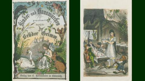 Entwürfe und Druckvorlagen für die Illustration einer Ausgabe der Kinder- und Hausmärchen durch den Verlag C. Bertelsmann. Hier: Titelblatt und Schneewittchen (HStAM, 340 Grimm, B 265/1-9)