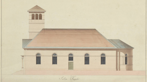 Entwurfszeichnung der neu zu erbauenden Kirche in Großkrotenburg, Seitenansicht, 1826 (HStAM, Karten, P II 2562)