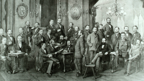 Mitglieder der Nationalliberalen Fraktion der 2. Kammer der Landstände des Großherzogtums Hessen, um 1890 Fotomontage: Mitglieder der Nationalliberalen Fraktion der 2. Kammer der Landstände des Großherzogtums Hessen, um 1890