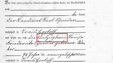 Historisches Schriftstück: Beginn des Sterbeeintrags der Auszüglerin Louise Friederike Schneider geb. Weber, 1901 (HStAM, 905, 1338-05)