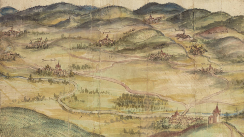 Historische Karte: Grenze zwischen Hessen-Kassel und Sachsen an der Werra bei Dankmarshausen, Berka und in westlicher Richtung, um 1580 (HStAM, Karten, P II 11319)