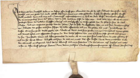 Dietrich von Archfeld bestätigt seine Belehnung u.a. mit 24 Fastnachshühnern, 1425 (HStAM, Urk. 76, 18) Mittelalterliche Urkunde: Dietrich von Archfeld bestätigt seine Belehnung u.a. mit 24 Fastnachshühnern, 1425 (HStAM, Urk. 76, 18)