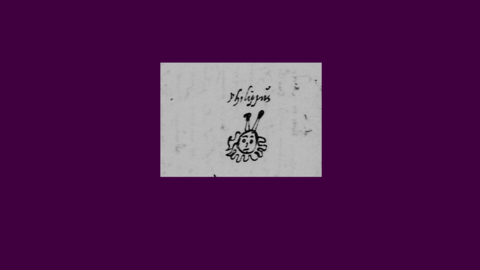 Wer mag der Narr "Philippus" gewesen sein? (HHStAW, 171, R 1319) Historische Zeichnung: Kopf mit Kragen und Narrenkappe, darüber der Schriftzug "Philippus" (HHStAW, 171, R 1319)