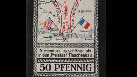 Ausschnitt aus einem 50-Pfennig-Schein des "Freistaats Flaschenhals" Notgeld des "Freistaats Flaschenhals", 50 Pfennig (Ausschnitt)