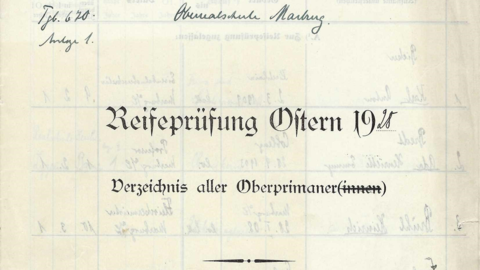 Reifeprüfung an Ostern, 1928 (HStAM, 153/15, 413) Titelblatt des Verzeichnisses der Oberprimaner für die Reifeprüfung an Ostern, 1928 (HStAM, 153/15, 413)