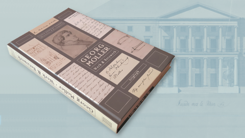 Georg Moller: Werk und Netzwerk Einband des neuen Buchs über Georg Moller vor einer Entwurfzeichnung von Schloss Johannisberg