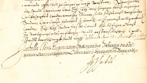 Historisches Schriftstück: Unterschrift der Infantin Isabella von Habsburg, 1625 (HStAD, D 4, 1/22)