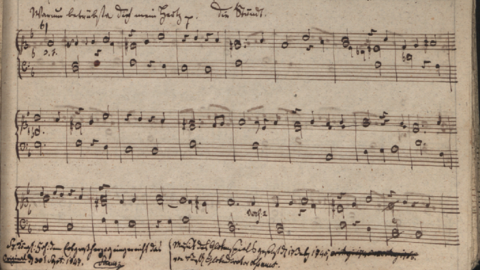 Noten aus dem Verzeichnis der Choräle des Glockenspiels in Darmstadt, 18. Jahrhundert (HStAD, E 14 A, 87/1) Handgeschriebene Musiknoten