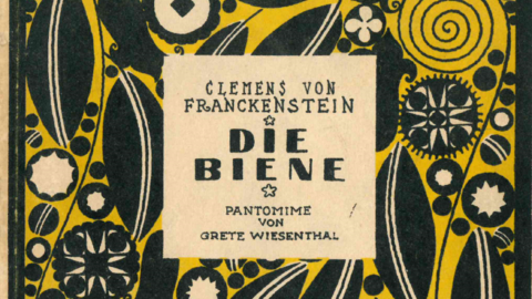 Schön gestaltet: Begleitausgabe zur Aufführung "Die Biene" vom Dreimaskenverlag (HStAD, G 55, 2539) Titelseite mit schwarzgelbem Muster und Buchtitel