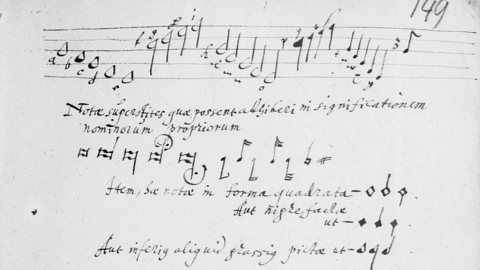 Vorschlag für eine Musiknotation (HHStAW, 170 III, 224) Handschriftliche Musiknoten und Erläuterung