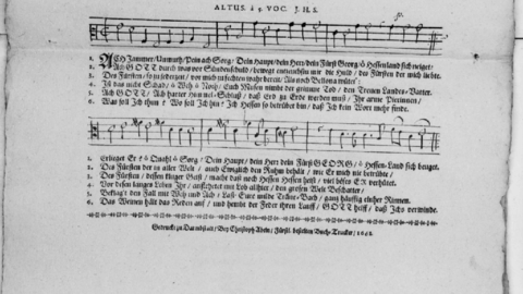 Mit Takt und Vorzeichen: Klagelied zum Tod Landgraf Georgs II. von Hessen-Darmstadt, 1661 (HStAD, D 4, 159/1) Gedruckte Noten und Text