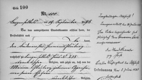 Vorgedrucktes Formular mit handschriftlichen Eintragungen