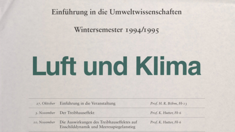 Ankündigung der Vortragsreihe "Luft und Klima", 1994/1995 (HStAD, R 2, 5070, Ausschnitt) Auflistung von Vortragsthemen