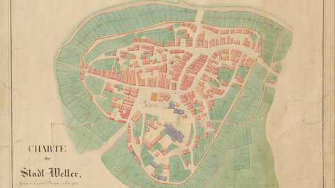 Stadtplan von Wetter von 1846, Kopie einer Karte von 1752 (HStAM, Karten, P II 9356) Historische Karte: Häuser und Straßenzüge, Stadtmauer und umgebende Felder