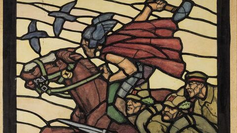 Entwurf zu einem Gedächtnisfenster um 1914/15 Motiv eines germanischen Kriegsgottes auf seinem Pferd