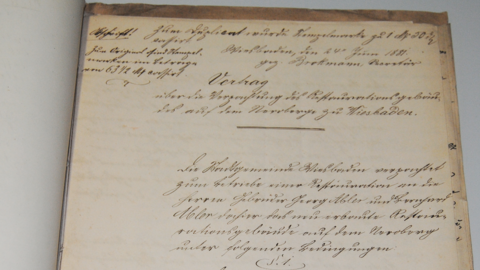 Verpachtung des "neu erbauten Restaurationsgebäudes auf dem Neroberg" an die Brüder Georg und Bernhard Abler, 1881 (HHStAW, 456/45, 60) Historisches Schriftstück (Handschrift)