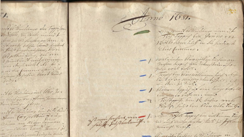 Handschriftliches Inventar mit Spiegelstrichen in passenden Farben