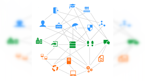 Gut vernetzt: die Digitalstragie Symbolbild: Netz mit verschiedenen Symbolen aus dem Alltagsleben
