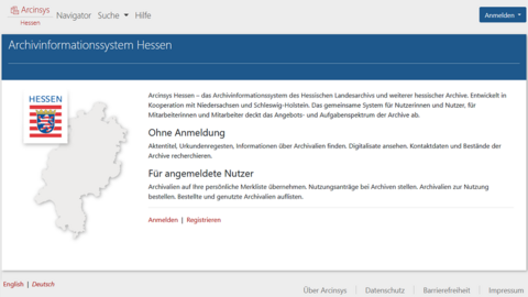 Ansprechend, responsiv und barrierearm: Arcinsys im Responsive Design Screenshot: Startseite des Archivinformationssystems Arcinsys