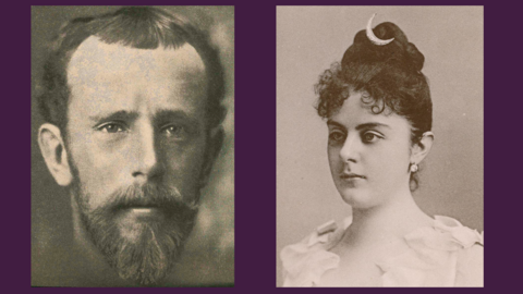 Porträts von Kronprinz Rudolf von Habsburg und Mary Vetsera (HStAD, F 29, 34; HStAD, R 4, 29842) Zwei Fotos: links das Porträt eines Mannes mit Spitzbart, rechts Porträt einer Frau in Kleidung und Frisur des späten 19. Jahrhunderts