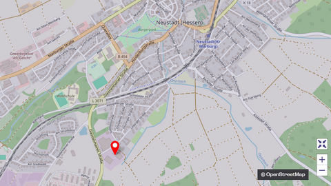 Standort des Personenstandsarchivs in Neustadt (Hessen) Karte des Gebiets zwischen dem Gewerbegebiet "Am Gelicht und der Willingshäuser Straße in Neustadt (Hessen)