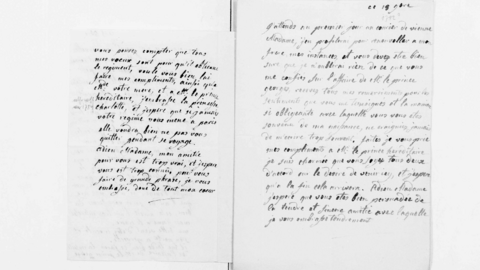 Schwarz-Weiß Digitalisat zweier Briefe, handgeschriebener Text mit Feder auf Papier