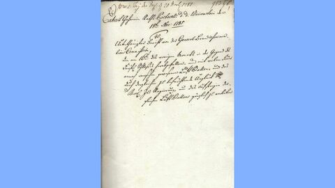 Auszug aus dem Geheimrats-Protokoll vom 18. November 1785 Ausschnitt aus einem Dokument mit hangeschriebenem Text aus dem 18. Jahrhundert