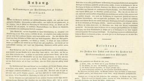 Der Tod möchte gut geregelt und vor allem sicher festgestellt sein: Bestimmungen zur Verhütung des frühen Beerdigens (HStAD Best. E 3 A, Nr. 94/2) gedruckter Text