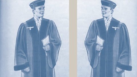 Titelblatt der Neuerscheinung "Willige Vollstrecker oder standhafte Richter?" Zeichnung: Richter des Oberlandesgerichts Frankfurt während der NS-Zeit