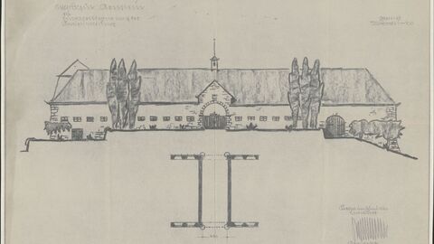 nicht kollorierte Zeichnung eines Schlosses