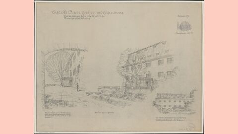 nicht kollorierte Zeichnung eines Schlosses