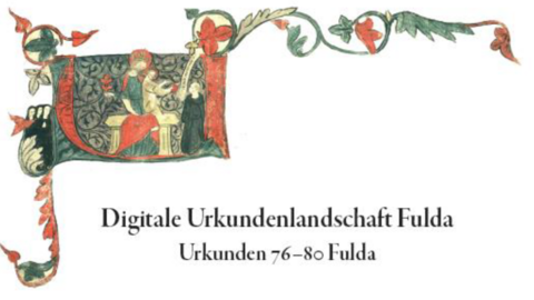 Einband des Buches: bildliche Verzierung einer Ukunde: Maria mit Kind, betender Mönch und Ranken