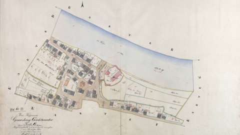 Historische Katasterkarte als Inselkarte: Einzeichnung von Straßen und Grundstücken mit Bebauung sowie Verlauf der Weser